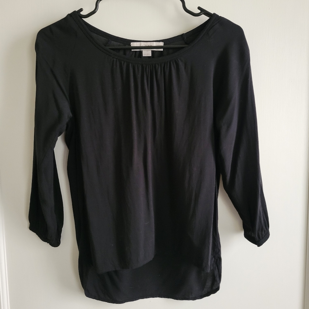 Ann Taylor XXSP Black 3/4 Sleeve Casual Shirt
